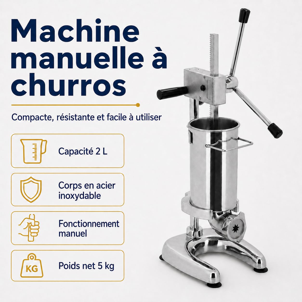 Machine à Churros Manuelle 2L – Churrera Verticale en Acier Inoxydable pour Usage Domestique et Commercial