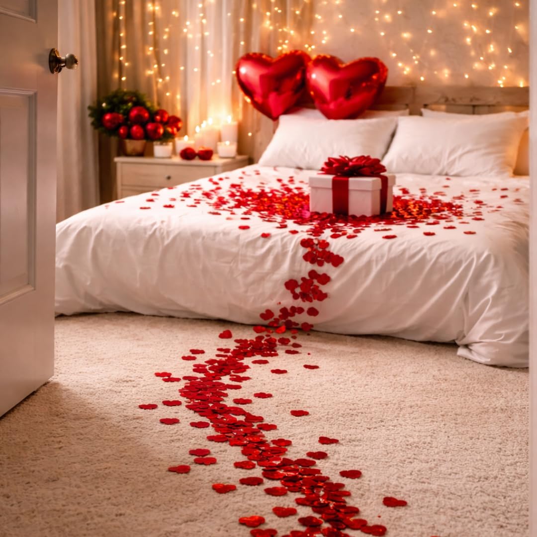 WANNA PARTY Red Heart Shape Confetti, Table Confetti of Heart Foil for Valentine's Day Dating Wedding Anniversary Party Supplies 2
