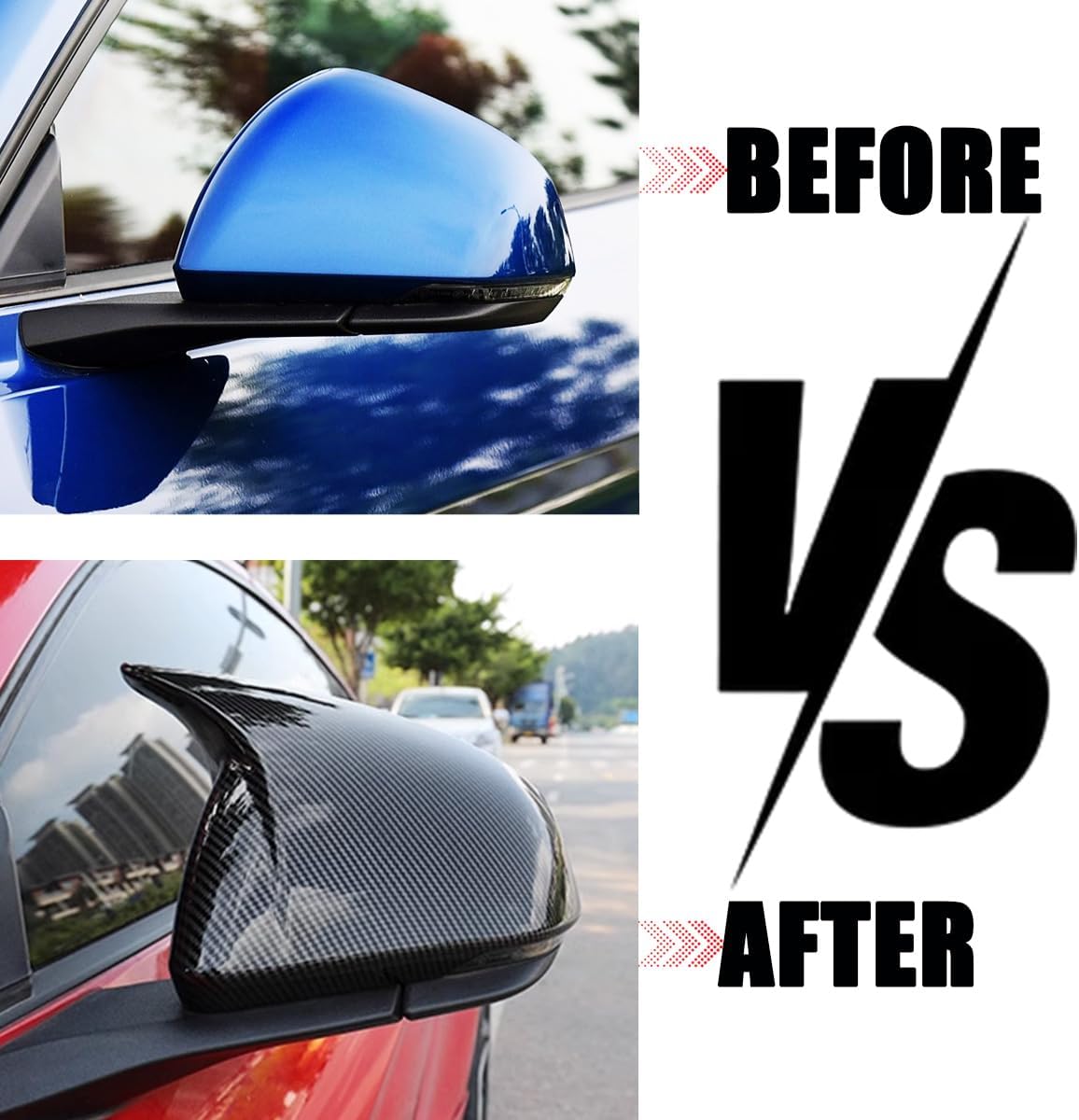 Auto Car Mirror Cover Rearview Mirror Guard Covers Side Cap Trim for Mustang 2015-2025 GT/GT Premium/Ecoboost/Ecoboost Premium/V6,Not Fit for Mach-e,With Turn signal Light,Carbon Fiber Look