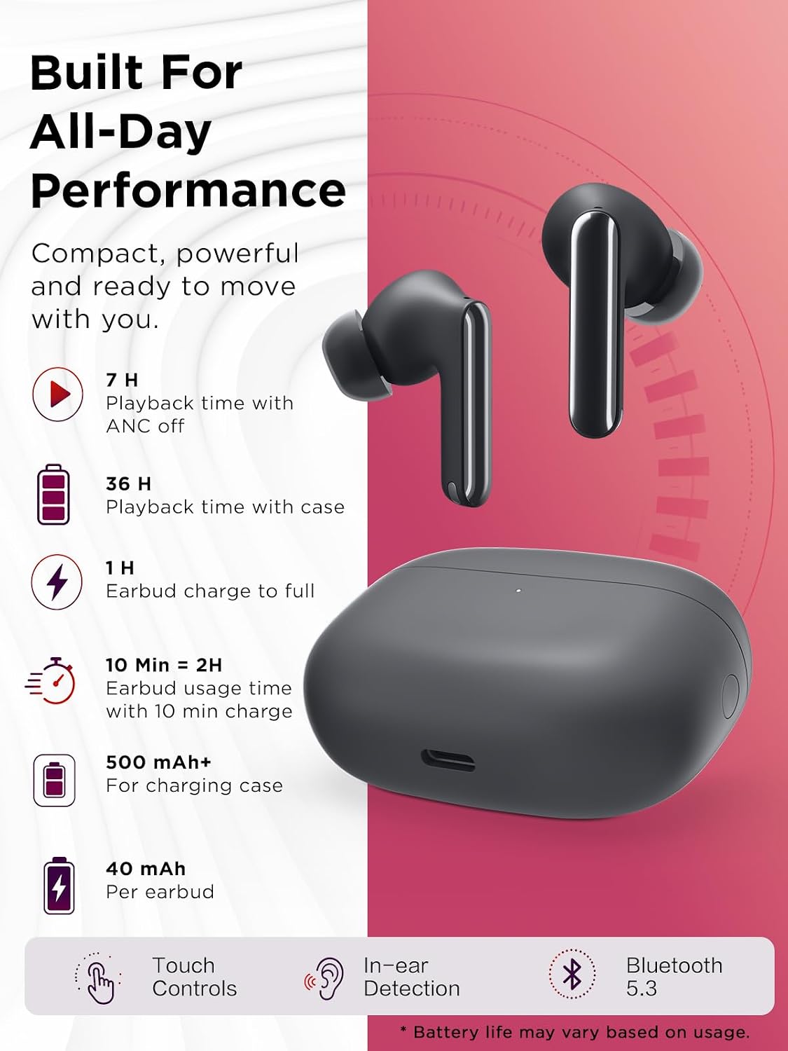 Lenovo TWS Earbuds – True Wireless Earbuds with Active Noise Cancellation, Dolby Atmos Sound, 3 Mic ENC, IP55, Thunder Grey, цвет: Серый — фото 3