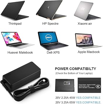Charger Compatible with Lenovo Laptop Computer 65W 45W USB C Fast Power Adapter