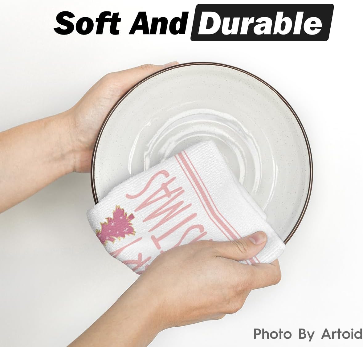 Artoid Mode Pink Xmas Tree Merry Christmas Kitchen Towels Dish Towels, 18x26 Inch Farmhouse Star Holiday Winter Decoration Hand Towels Set of 2 - Image 5