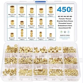 Faankiton 450PCS M2 M3 M4 M5 M6 Female Thread Knurled Nuts, Threaded Insert Embedment Nuts,for 3D Printing Parts Plastic Parts Daily Repair, Brass