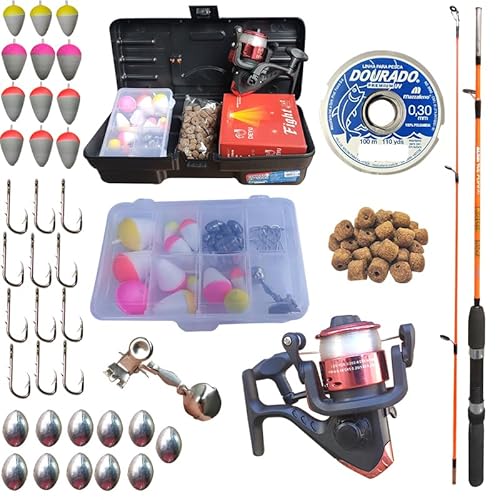 Docarmo Kit de Pesca Infantil Vara Molinete Maleta Ração