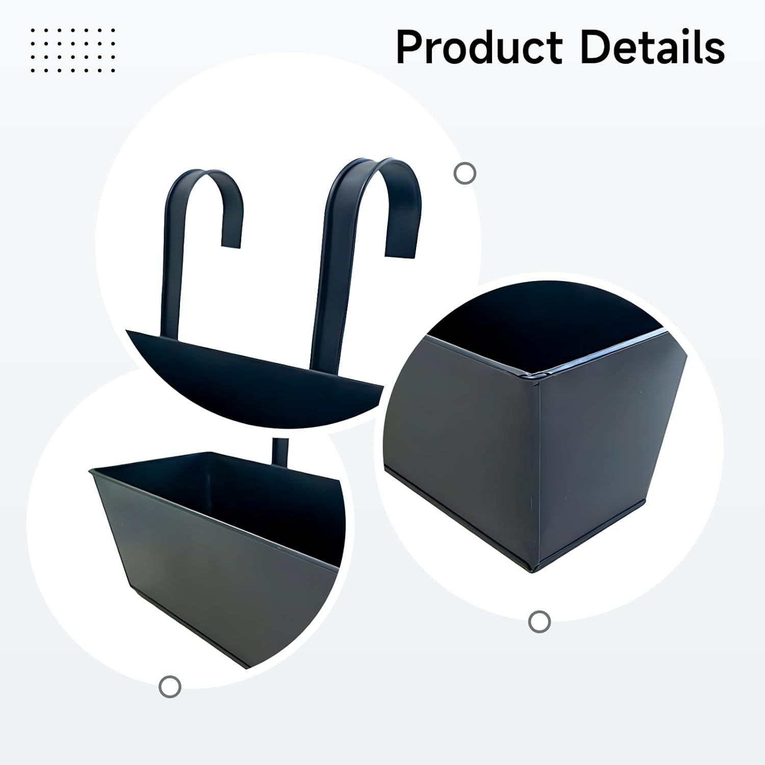 2 Pcs Metal Railing, Outdoor 16.3 In Planter Boxes, Metal Hanging Balcony Planter, Iron Flower Pot Holes With Drainage, Black