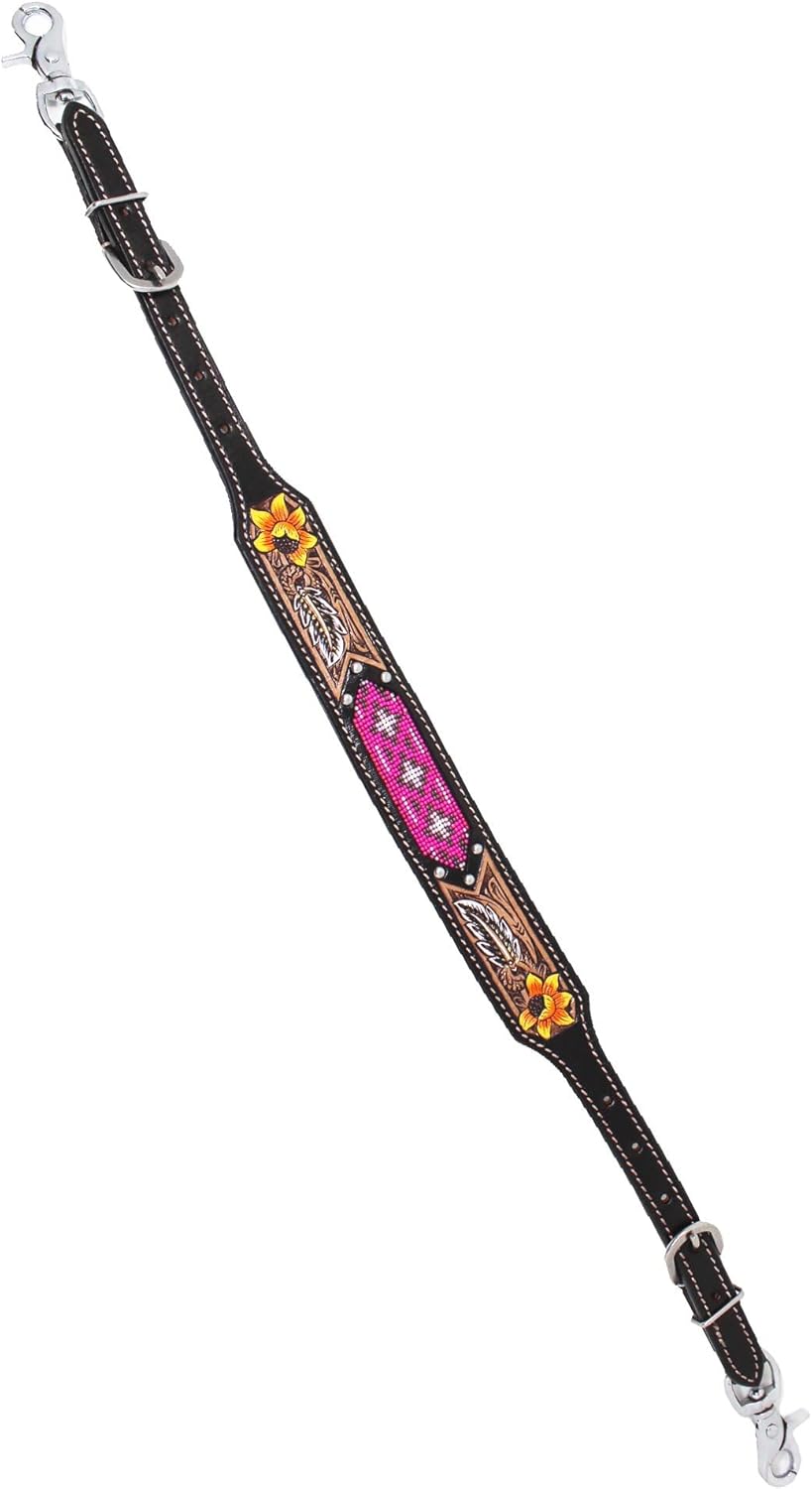 CHALLENGER Western Leather Tooled Beaded Wither Strap Breast Collar Strap 105FK