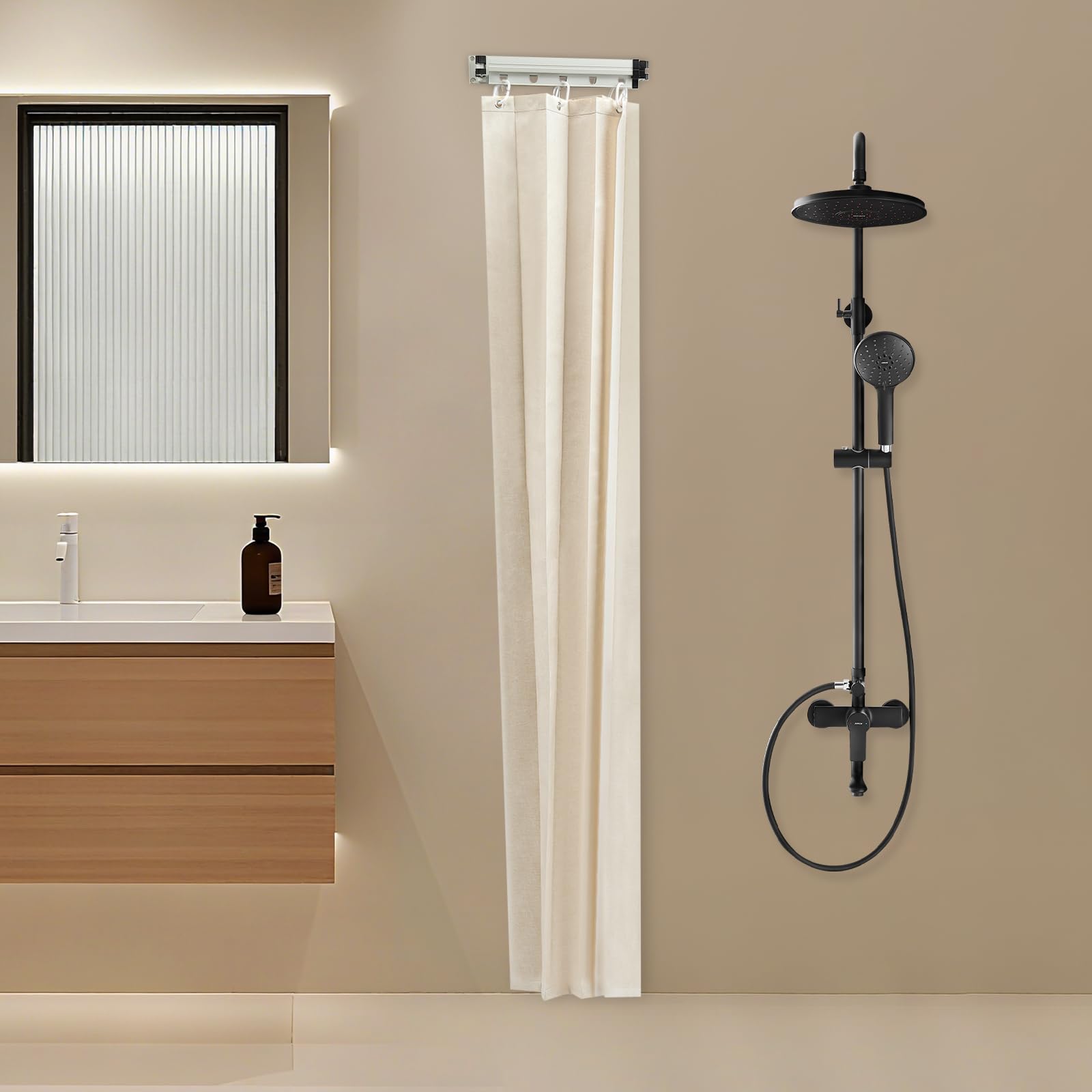 Rideau de douche pliable sans perçage en forme de L/U - Angle réglable - Pour douche d'angle - 120 cm - 3 plis
