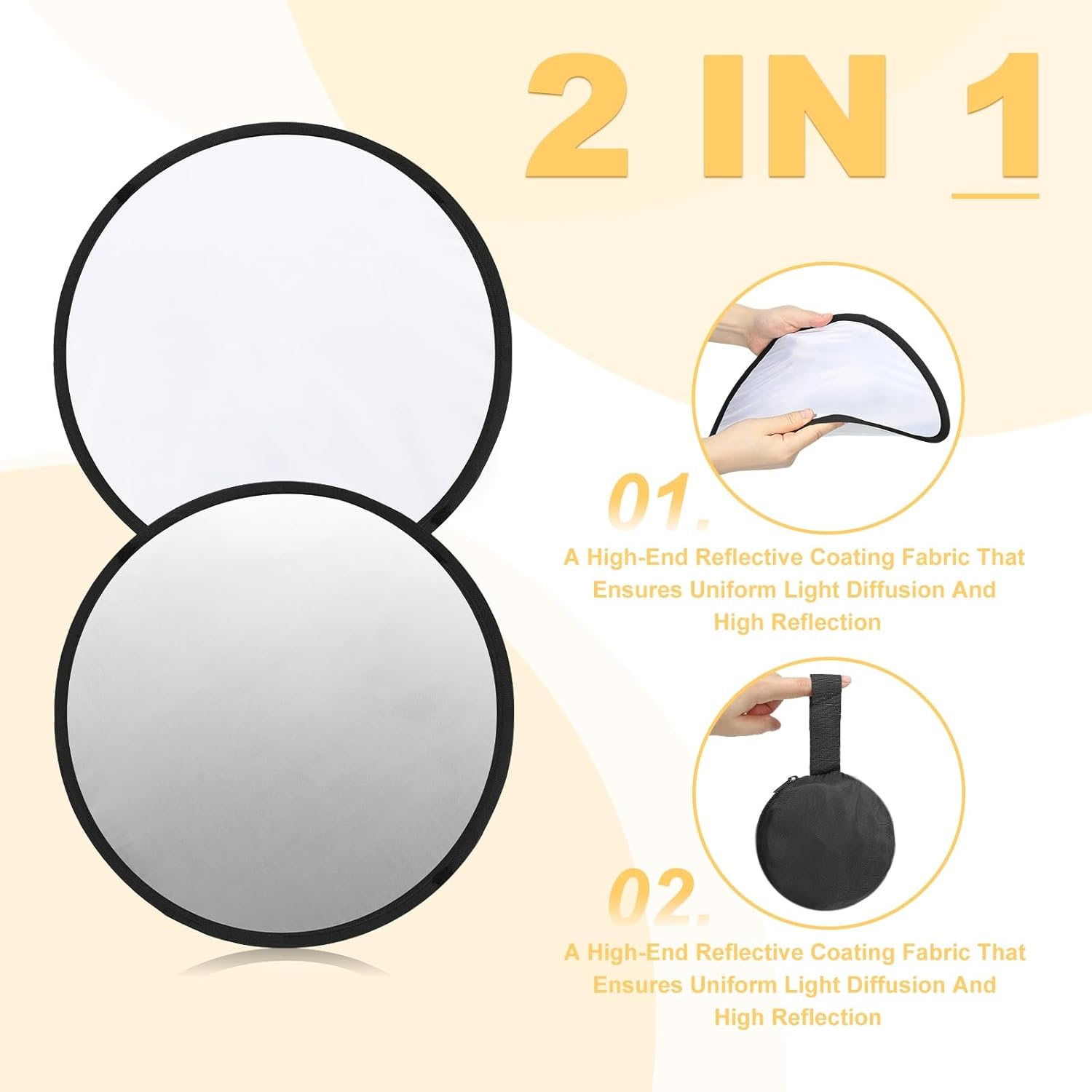 PATIKIL 43"/110cm Reflector Photography, 2Pcs 2 in 1 Collapsible Light Reflector with Bag Multi-Disc Light Diffuser for Studio Outdoor, Silver/White