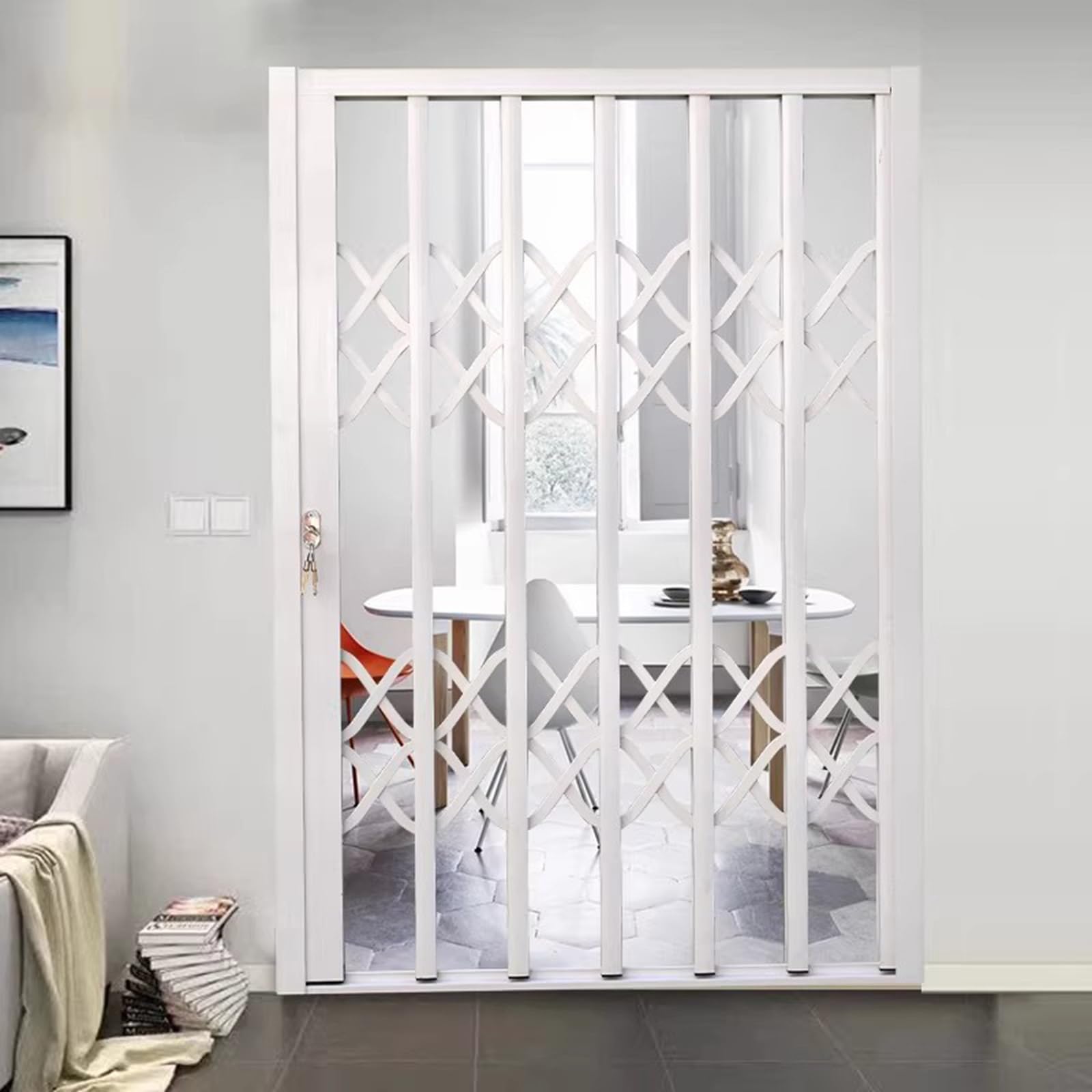 Rejas blancas antirrobo para ventanas, rejas retráctiles para exteriores que evitan robos, para puertas y ventanas correderas, protección para gatos y perros(W48xH55in/120x140cm)