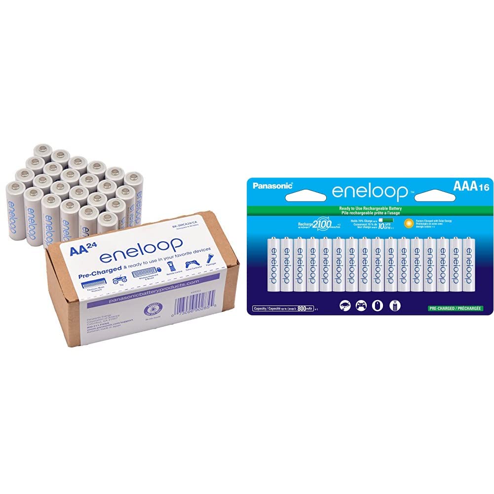 Panasonic BK-3MCA24 CA eneloop AA 2100 Cycle Ni-MH Pre-Charged Rechargeable Batteries 24 Pack BK-4MCCA16FA eneloop AAA 2100 Cycle