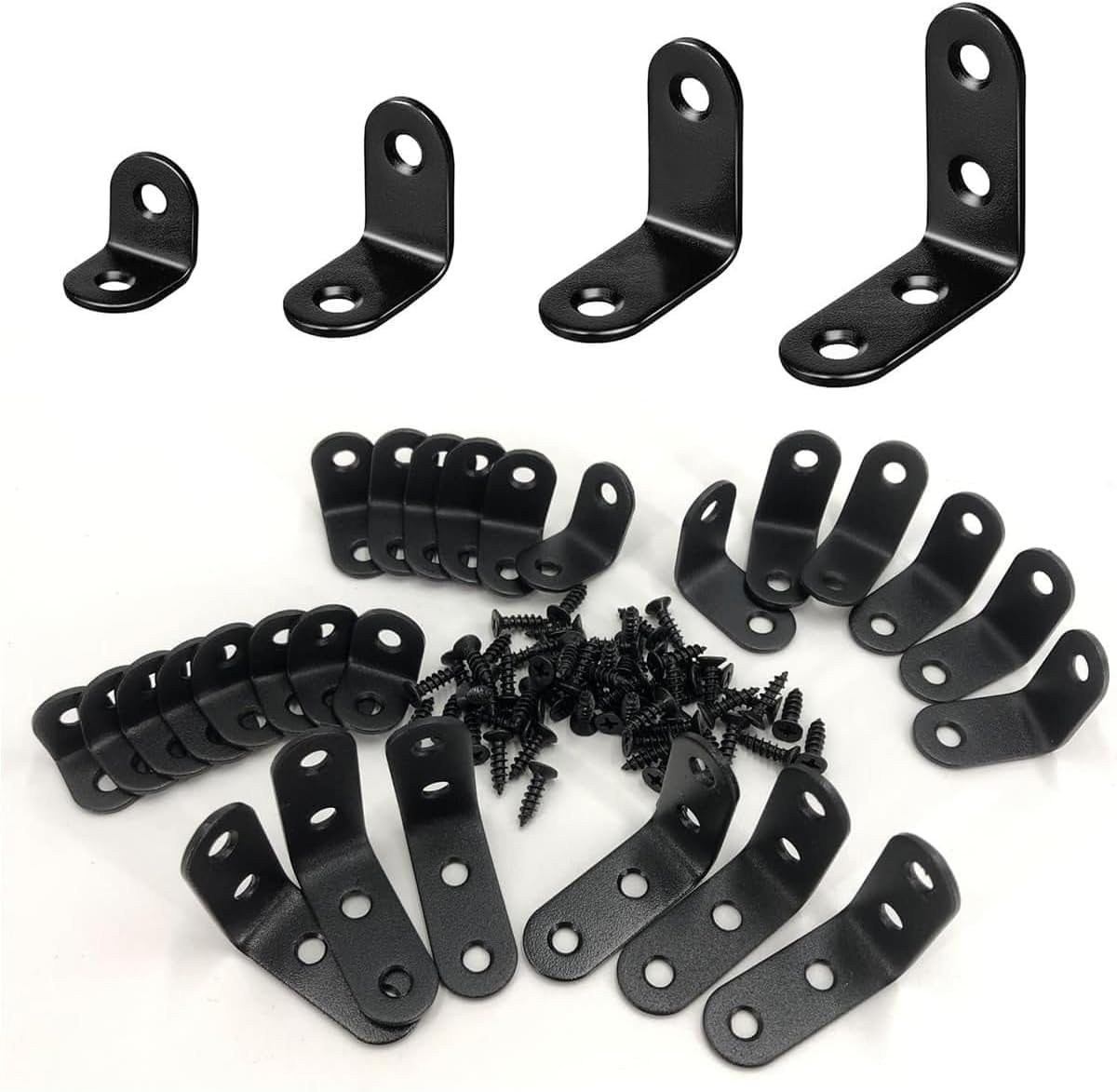 QSJ 26 PCS Corner Bracket Brace Set Stainless Steel 90-Degree Corner Braces 0.78’’/0.98’’/1.18’’/1.57’’with 64pcs Screws for Wood Furniture Cabinet Chair