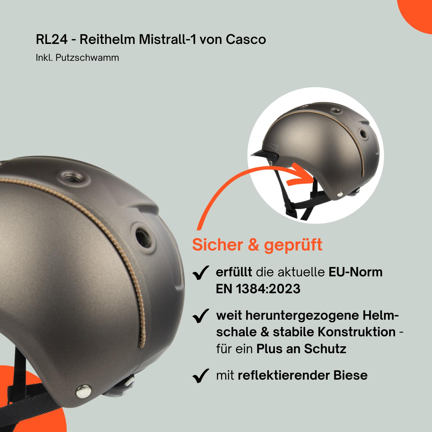 RL24 - Reithelm Mistrall-1 von Casco inkl. Putzschwamm – Reitkappe Damen, Herren & Kinder – leicht, optimal belüftet & Perfekter Sitz – Reiterhelm in vielen Farben & Größen