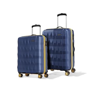 Aristocrat Comet Set of 2 Trolley Bag 56, 66cm | Small+Medium| Hard Luggage| Smooth 8-Wheel Suitcase| Combination Lock with Sturdy Zipper| Full Fabric Convipack | 3-Year International Warranty (Blue)