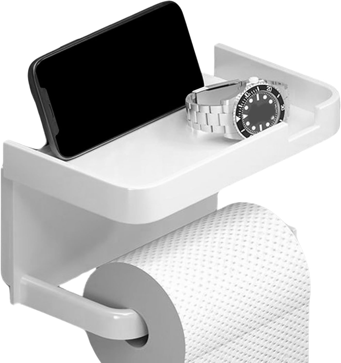 Gray Toilet Paper Holder with Shelf - Wall Mounted Bathroom & RV Organizer,White