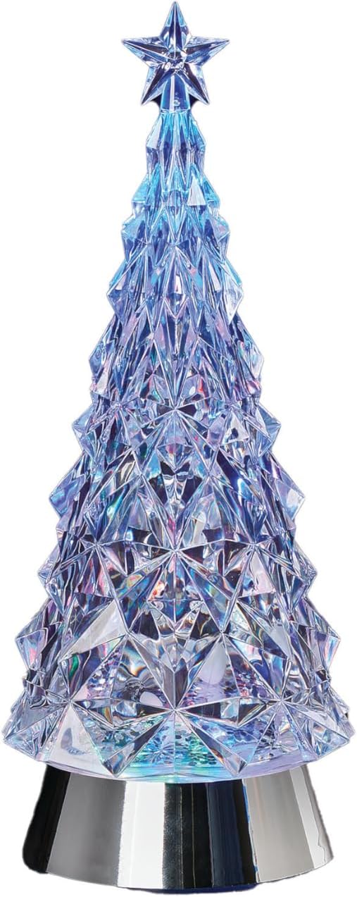 Roman, 11" H Lighted Multicolored Swirl Christmas Tree with Silver Base, Confetti Lite Tabletop Holiday Decoration, LED Glitter Tree,