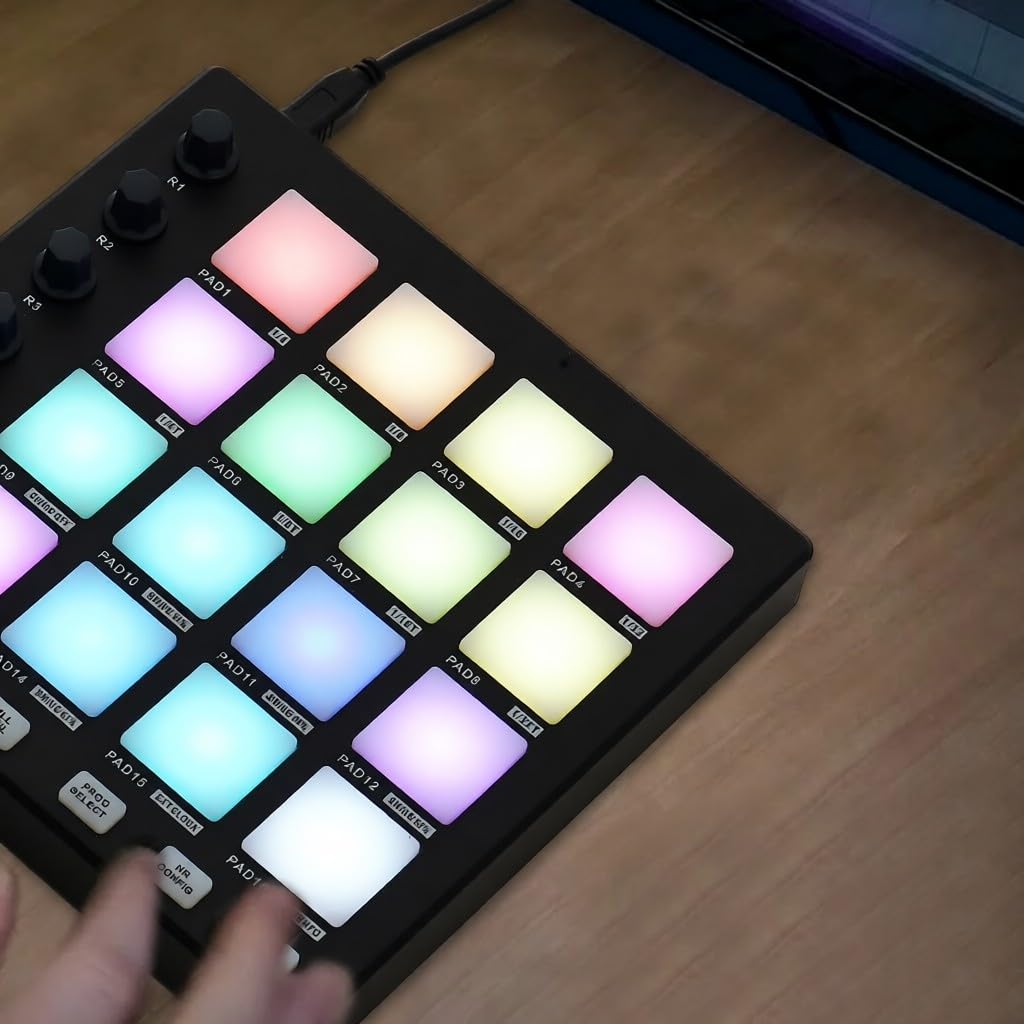 Máquina de creación ritmos controlador MIDI portátil con 6 perillas asignables repetición notas botones nivel completo y software producción pad USB para musical principiantes