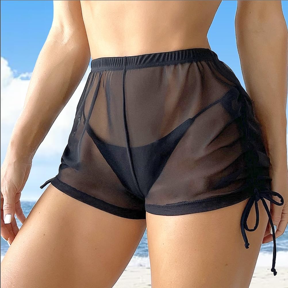 Swimsuit Coverups for Women's Swimwear Cover Ups Mesh Beach Summer Cover Up Shorts Sheer Bottoms - Image 2