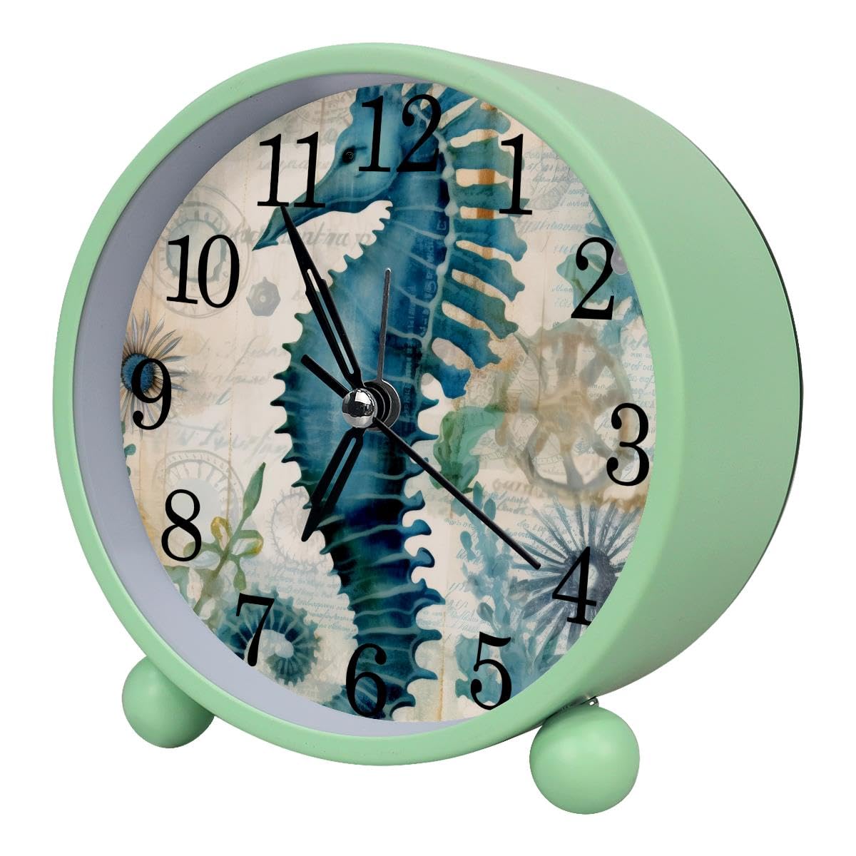 Alarm Clock Nautical Seahorse Ocean, Silent Non-Ticking with Night Light