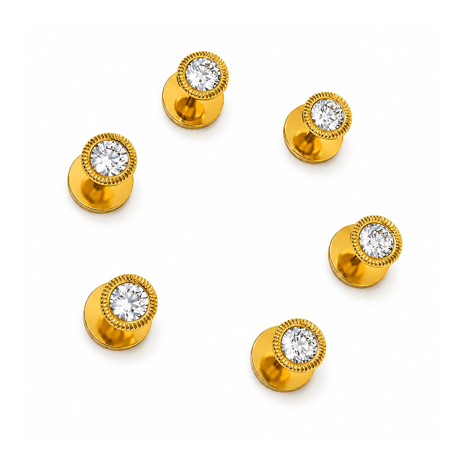 FASHIONS 6 Pcs Plated Round White Stone Kurta Cufflinks Tuxedo Sherwani Cuff links Shirt Blazer Coat Stud Buttons for Men-image-18