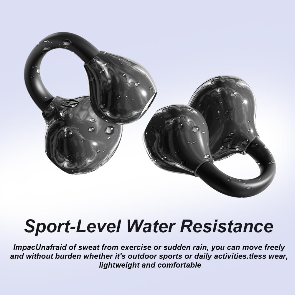 Cuffie a Clip Open-Ear Bluetooth Wireless, Bluetooth 6.0, Auricolari Sport con Clip Aperta, 60h Autonomia, Ricarica Rapida USB-C, Leggeri e Comodi da Indossare, Sport, Ufficio & Fitness, Nero - 5