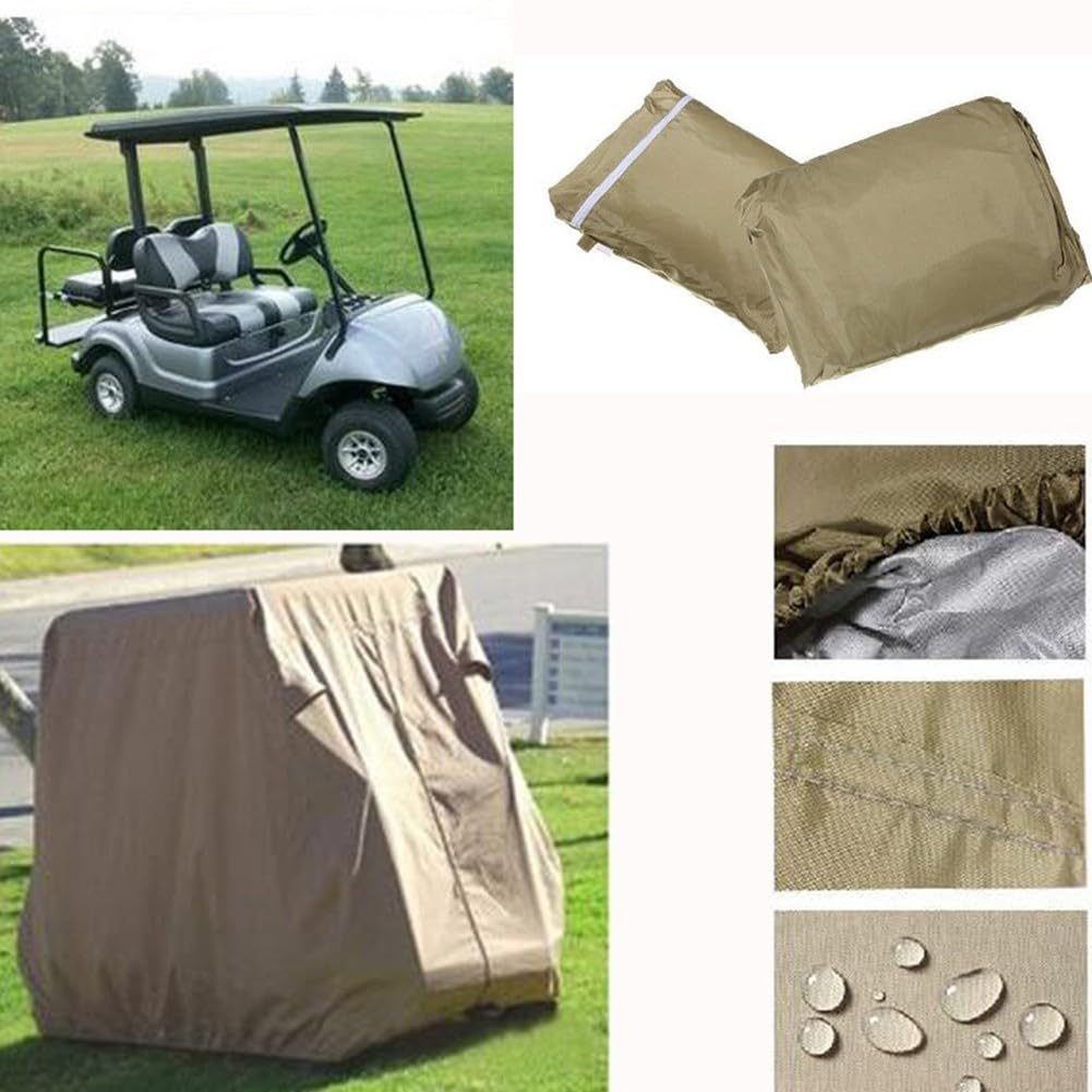 Wasserdichte Golfwagen-Abdeckung, 210D Oxford-Stoff, gelb, Regen, Sonne, Schnee, mit Rückseite für Zugang für 2 Passagierwagen, kompatibel mit Ezgo-Modellen, Outdoor-Schutzausrüstung, 274 cm