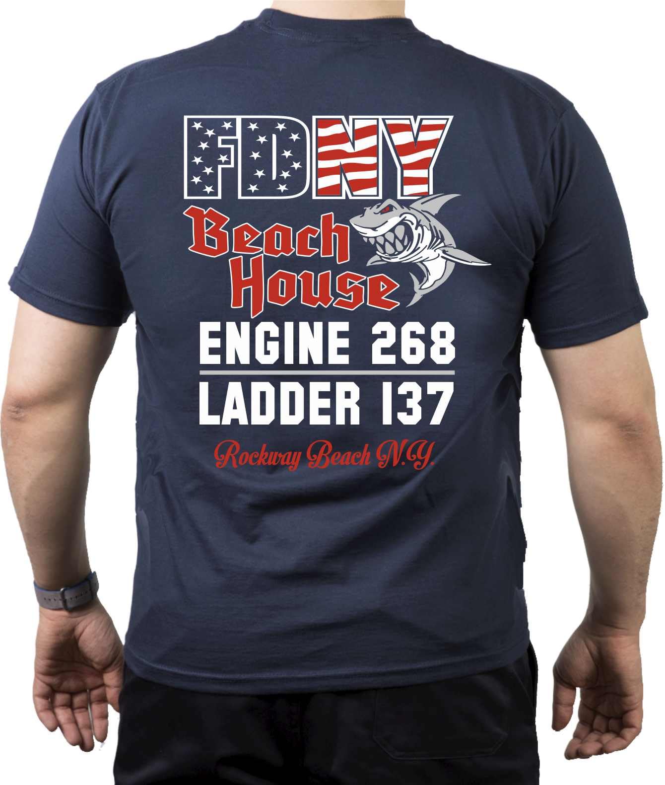 T-Shirt Navy, New York City Fire Dept. Beach House (E-268/L-137), Queens, blue, L