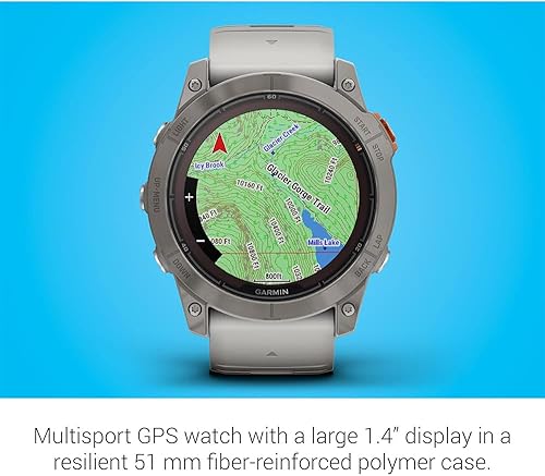 Miniatura 6 de Garmin Fenix 7X Pro Sapphire Solar, reloj inteligente GPS multideportivo, linterna integrada, carga solar, titanio con banda gris nieblanaranja