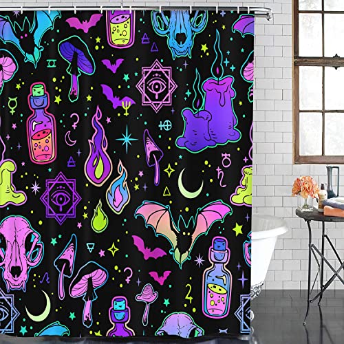 Halloween Bathroom Sets With Shower Curtain And Rugs And Accessories, Witch Skull Shower Curtain Sets, Spooky Shower Curtains For The Bathroom, Halloween Bathroom Decor 4 Pcs #TOP1