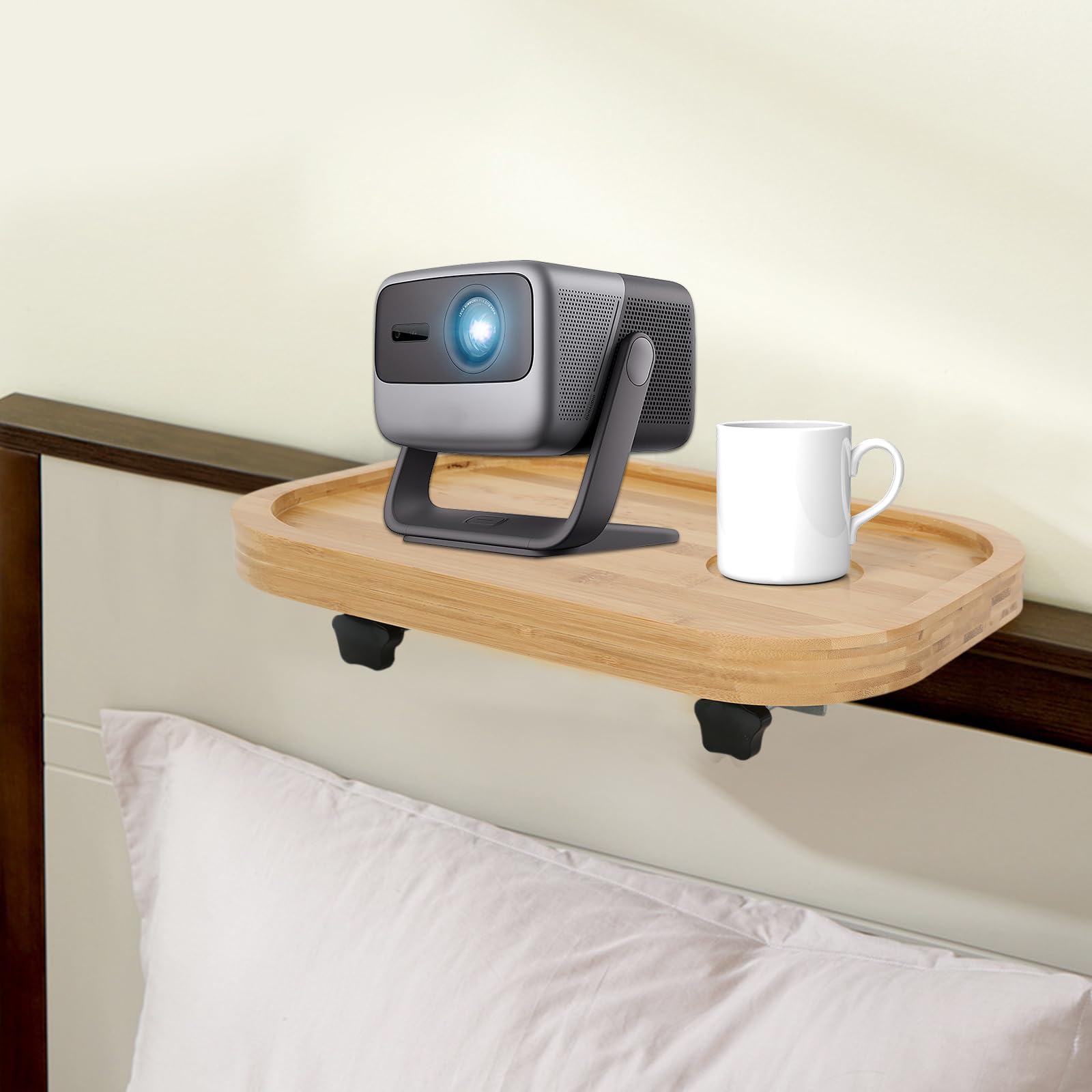 Hängendes Nachttisch Regal, Bettablage mit Holz Nachttisch Tray zum Anklemmen, Organizer für Mobiltelefon, Fernbedienung, Wasserbecher (Holzfarbe)