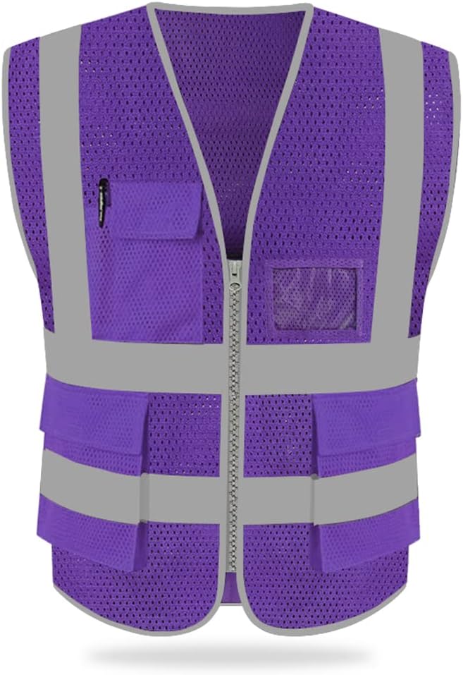 HYCOPROT High Visibility Mesh Safety Reflective Vest with Pockets and Zipper, Meets ANSI/ISEA Standards