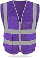 Vista 16 de HYCOPROT Chaleco reflectante de seguridad de malla de alta visibilidad con bolsillos y cremallera, cumple con las normas ANSI/ISEA