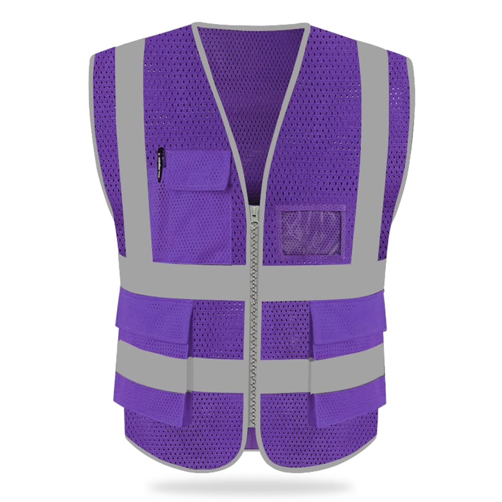 HYCOPROT High Visibility Mesh Safety Reflective Vest with Pockets and Zipper, Meets ANSI/ISEA Standards