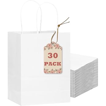Gcardist 30-Packs wei e Geschenk-Taschen mit Griffen Bulk 8.3x6x3.15 kleine Gr e Papier-Taschen mehrere Verwendungen 15x8x21cm kleine Gr e