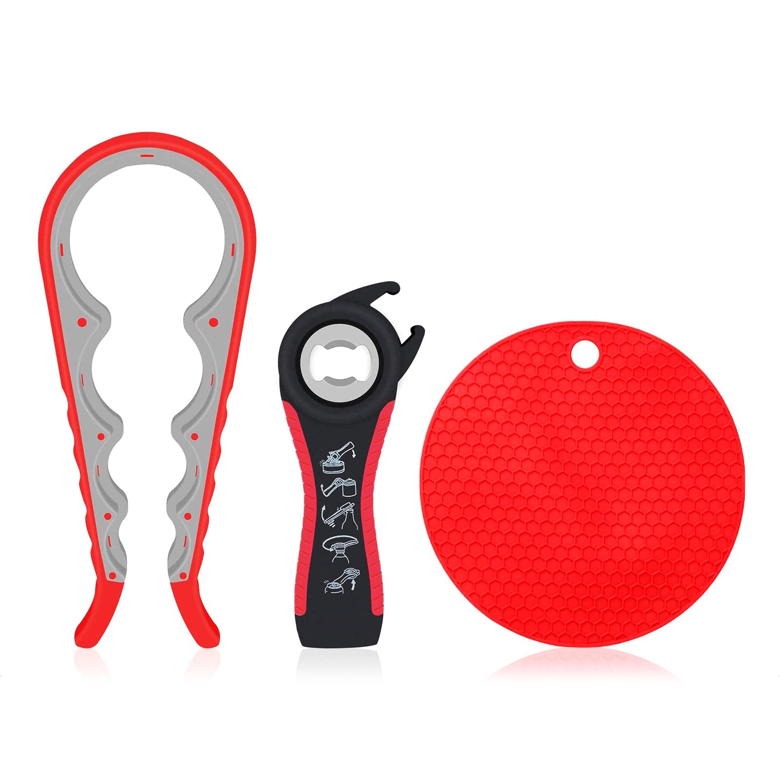 Silicone Jar Opener Gripper Pad - 3Pcs Nonslip Bottle Opener Rubber Jar Opener Gripper Pad Kitchen Set Jar Openers for Seniors Hand Can Opener Kitchen Gadgets - Handle Can Opener