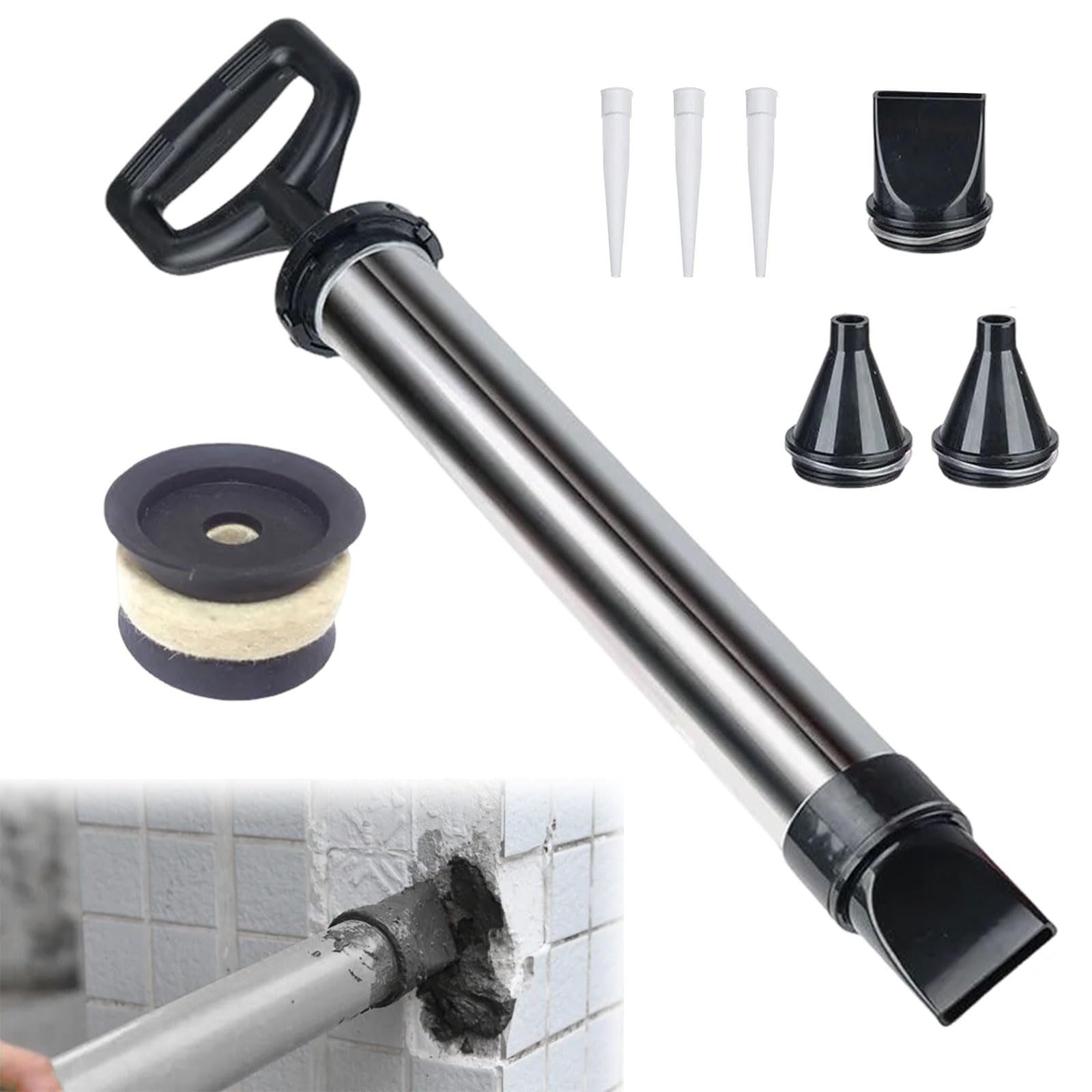 Pistola di Stuccatura in Acciaio Inox,Pompa per Malta in Acciaio Inox,Pistola per Calafataggio per Malta,Strumenti per Malta per Calafataggio,con 4 Ugelli e 3 Ugelli in Gomma Tokaneit