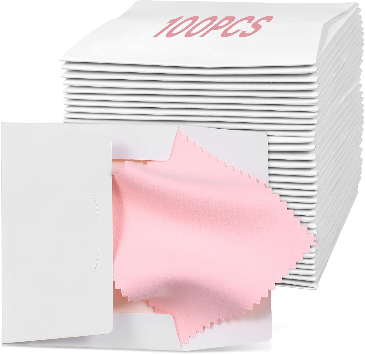 100 Pcs Jewelry Cleaning Cloth, Professional Polishing Cloth Individually Wrapped, Pink Silver Polishing Cloths for Jewelry Sterling Silver Gold Platinum Watch Coins and More (3.2" x 3.2")
