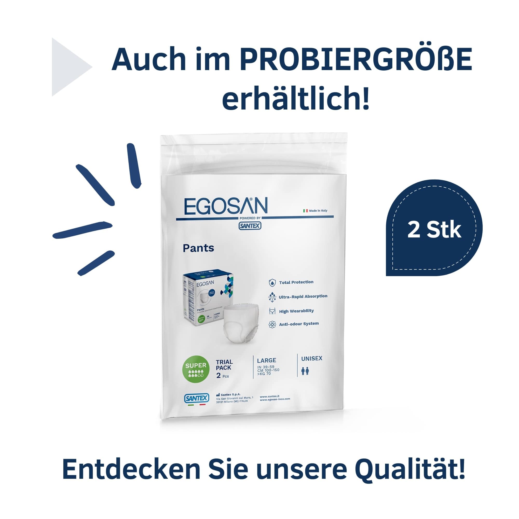 Egosan Windelhose Super Vorratspackung 6 Packungen à 14 Stück, Dehnbare, Saugfähige Nachthose für Schwere Inkontinenz, Voller Schutz, Gute Passform, Anti-Geruchs-System, Hypoallergen, Unisex, Größe L