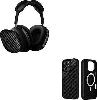 MONOCARBON Real Carbon Fiber Case for Airpods Max + 3K Real Carbon Fiber Case for iPhone 16 Pro