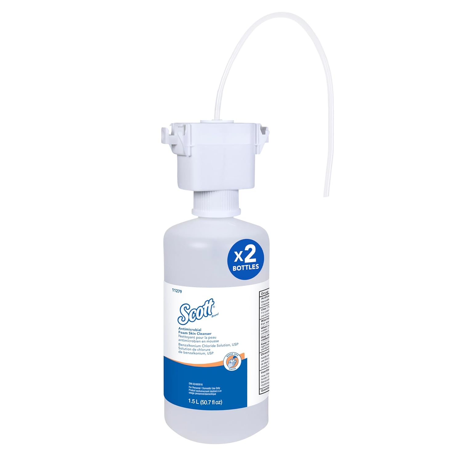 Scott Professional Antimicrobial Foam Skin Cleanser (11279), 1.5 L, Foaming, Clear, No Fragrance Added, Counter-Mount Hand Soap Refills, 0.1% Benzalkonium Chloride, (2 Bottles)