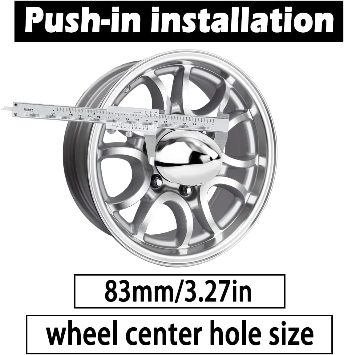 4Pcs 3.27inch Trailer Wheel Center Cap Push Through 3.27" Bore 4.53" Tall Pointed Hub Cap for Truck SUV RV Wheel Rim, Chrome Wheel Cover