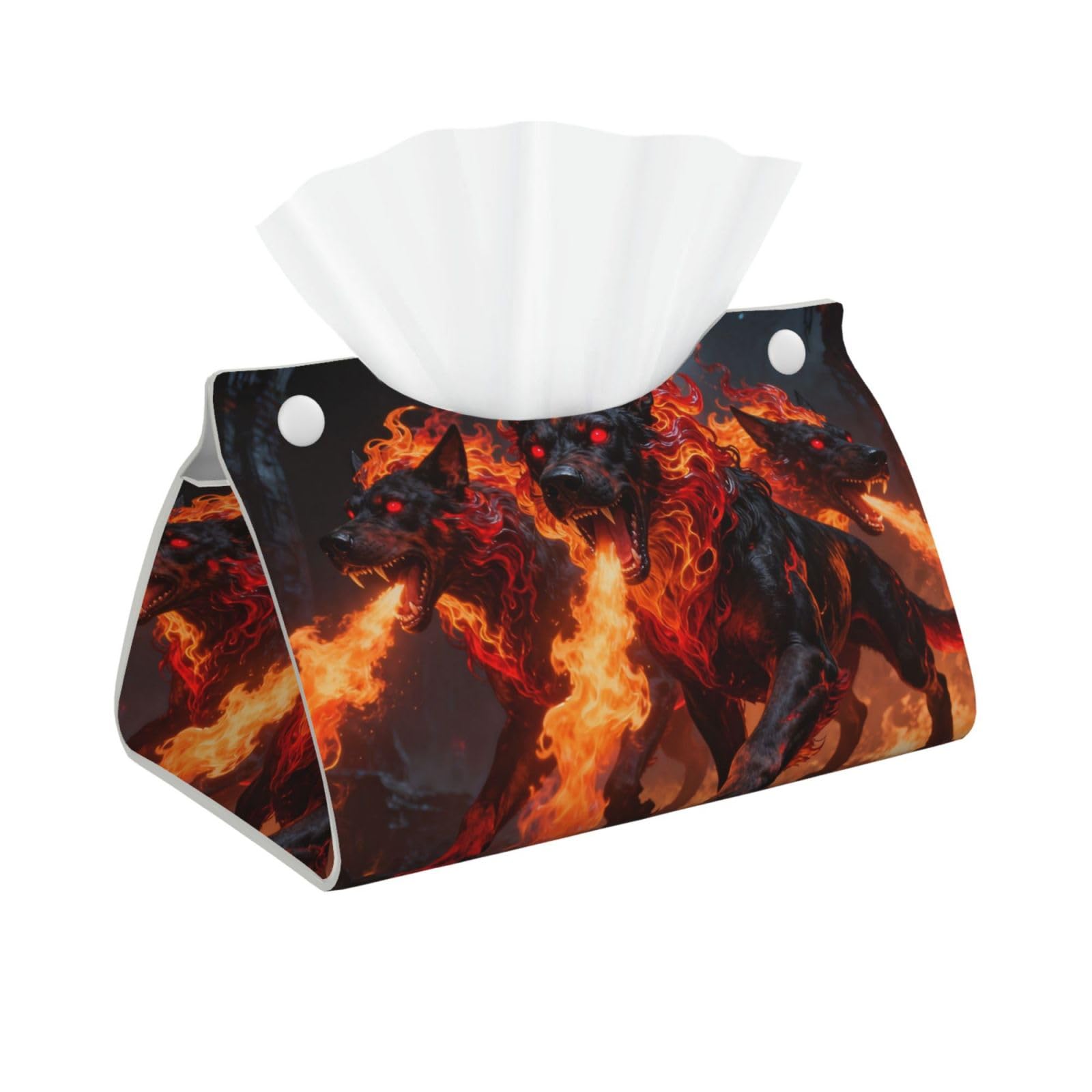 Three Headed Hound Long Leather Tissue Box Cover-Waterproof PU Leather Tissue Holder for Bathroom, Decorative Rectangular Tissue Case