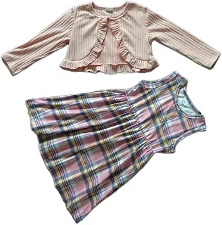 Kid Toddler Girl Fall Dress+Cardigan 2 Piece Floral/Plaid Sleeveless Dress and Cardigan Set 2-14Y