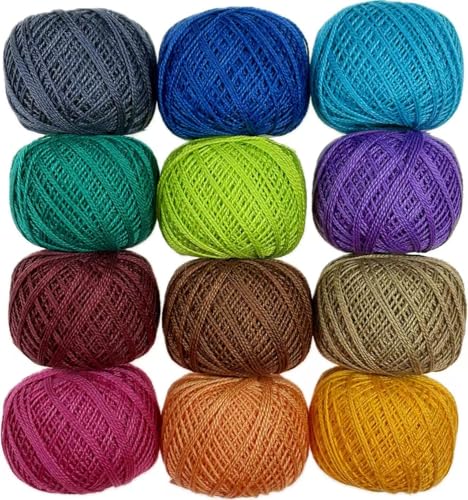 KCS Mercerized Pearl Cotton Thread Size 8 Crochet Needlework Embroidery Threads Ball (12, 12balls16)