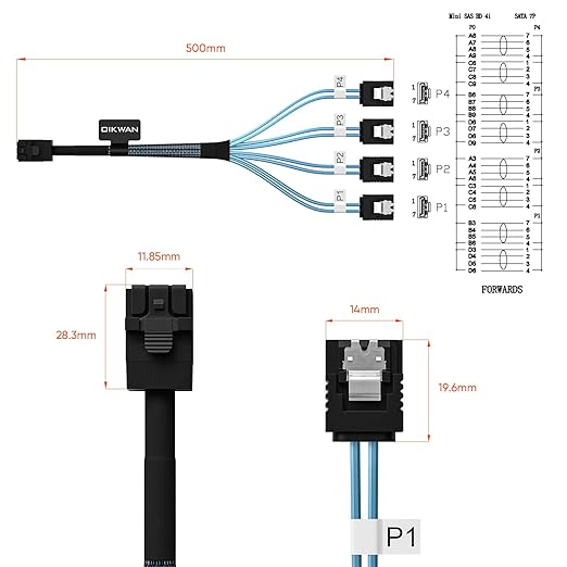 Cable Mini SAS a SATA SFF-8643 3.3 pies OIKWAN miniatura 4