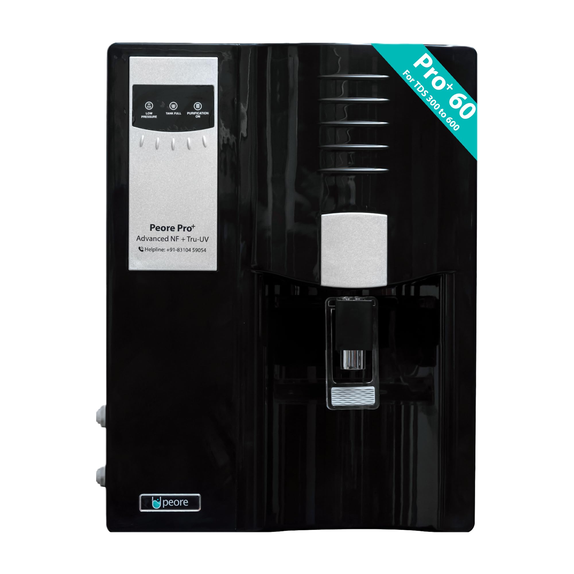 Pro Plus-60 NF + UV Water Purifier | Retains Healthy Minerals and Saves Water | NanoFiltration Better than RO | Self Service Mode | Black (For TDS 300 to 600)
