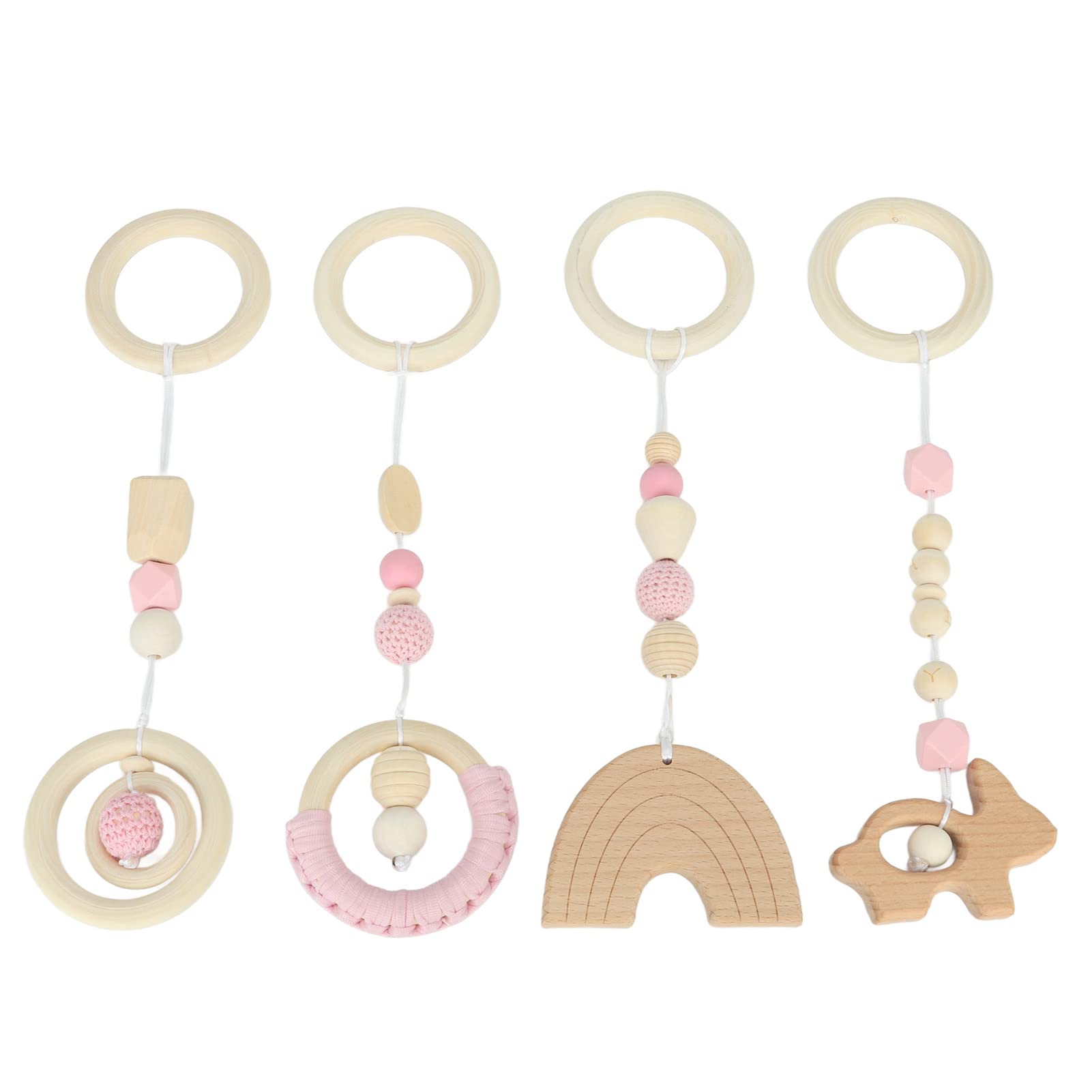 4 Pcs Crib Hanging Pendants Wood Crib Pendant Wooden Hanging Pendants, 4pcs Stroller Baby Play Gym Toys, for Toddlers Infants (Roseate)