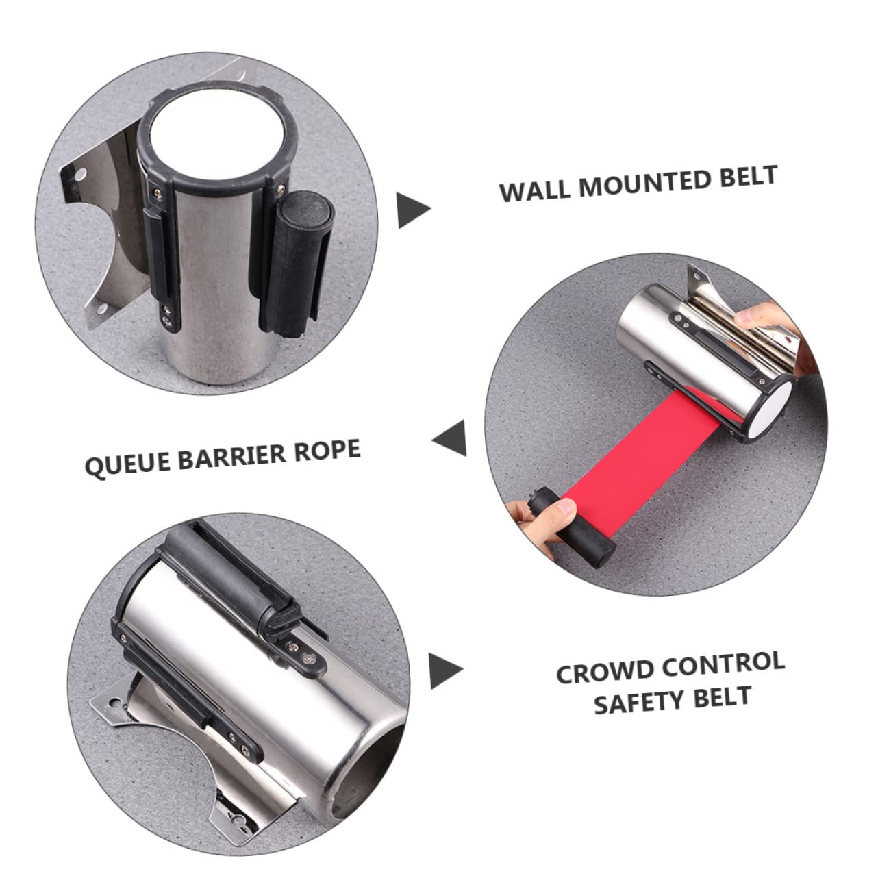 CIYODO Isolation Zone Crowd Control Equipment Stainless Safety Barrier Retractable Belt Barrier Wall Mounted Barrier Ropes Wall Mounted Retractable Belt Crowd Barrier Stainless Steel Red