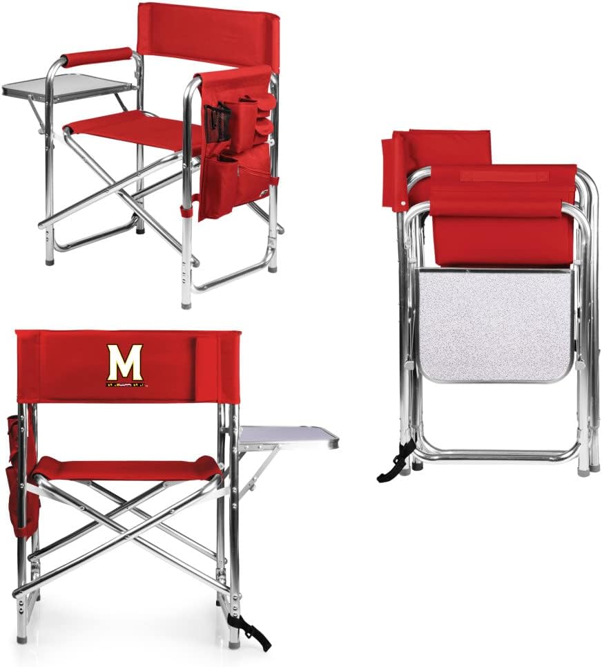 PICNIC TIME NCAA Maryland Terrapins Sports Chair with Side Table - Beach Chair - Camp Chair for Adults