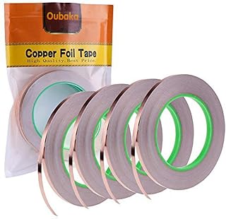 Oubaka 4 Pack Double-Sided Conductive Copper Foil Tape 1/4 Inch Wide - EMI Shielding, Electrical Repairs, Grounding, DIY Crafts