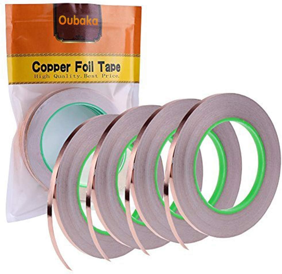 Oubaka 4 Pack Copper Foil Tape,Copper Tape Double-Sided Conductive with Adhesive for EMI Shielding,Paper Circuits, Electrical Repairs, Grounding(1/4inch)